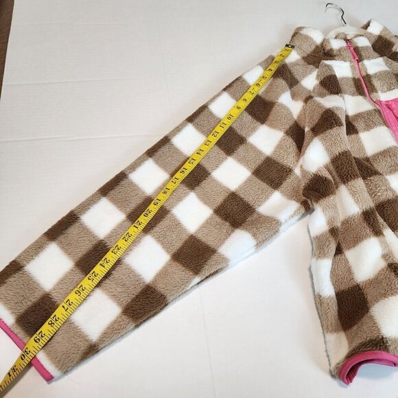 J. Crew  3X Women Plaid Faux Fur Sherpa  Mock Neck Zip-Up Jacket Brown White Pin - Picture 8 of 10